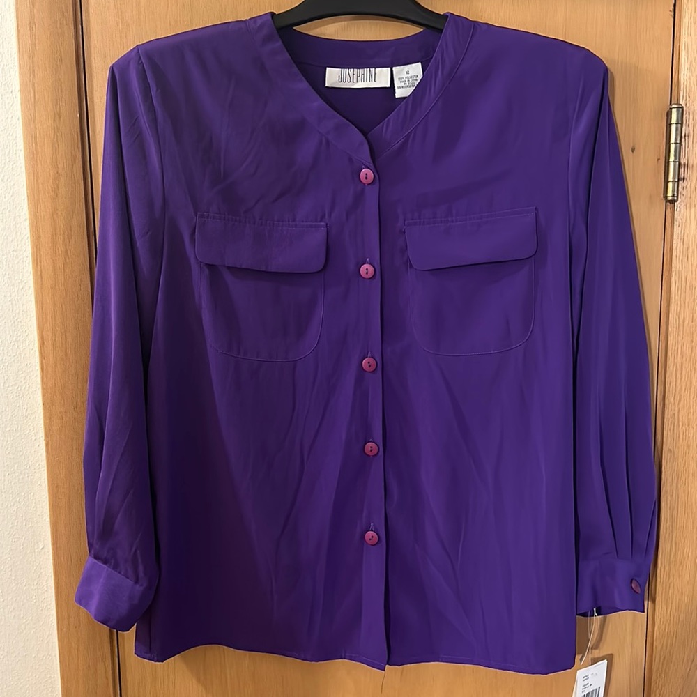 Josephine Vintage 80’s Button Down Long Sleeve Blouse Top New Purple Size 12